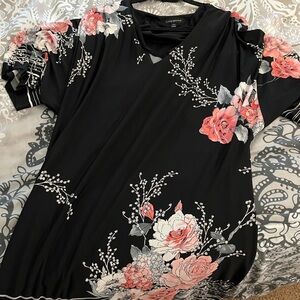 Lane Bryant Black Floral Short Sleeve Kimono style dress